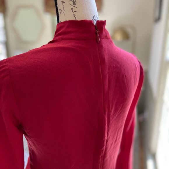 New Bebe Women's Mock Neck Keyhole Red Blouse, Size XXS - Picture 3 of 5